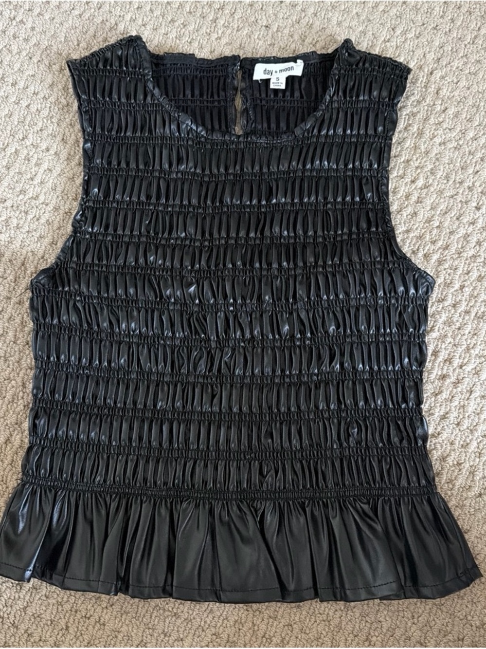 Black Smocked Sleeveless Top